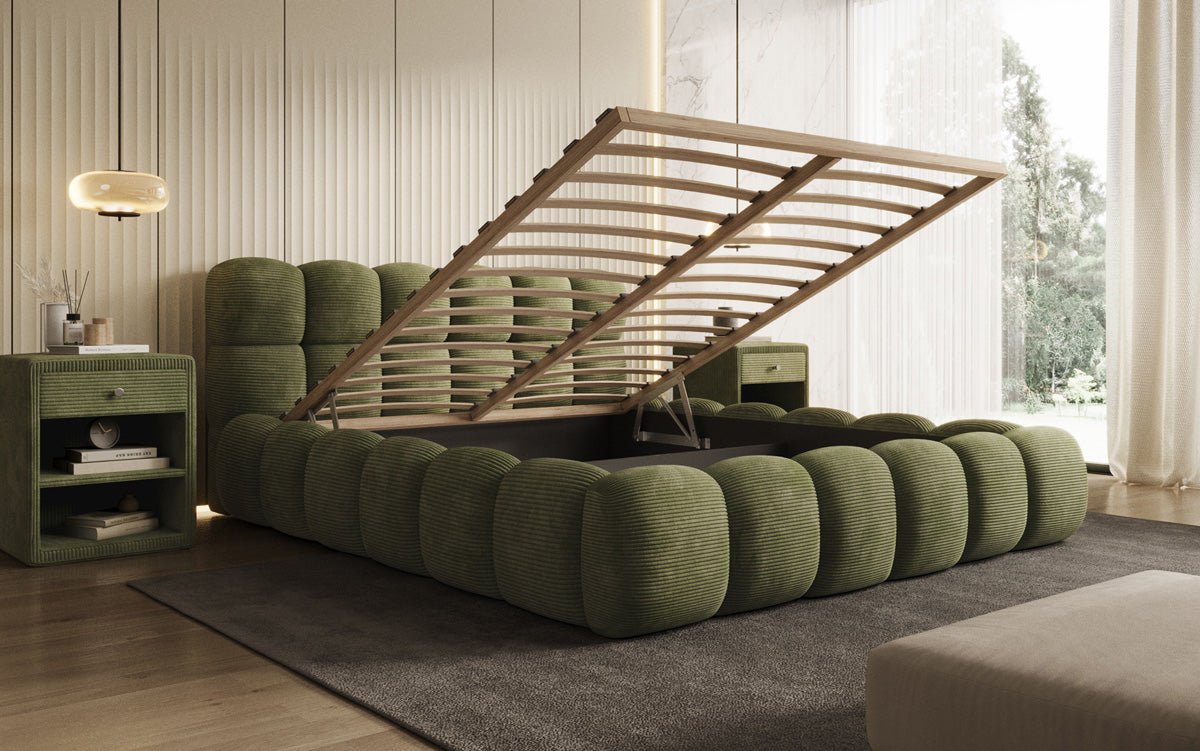 Luxusbetten24 Boston Cord Polsterbett mit Stauraum