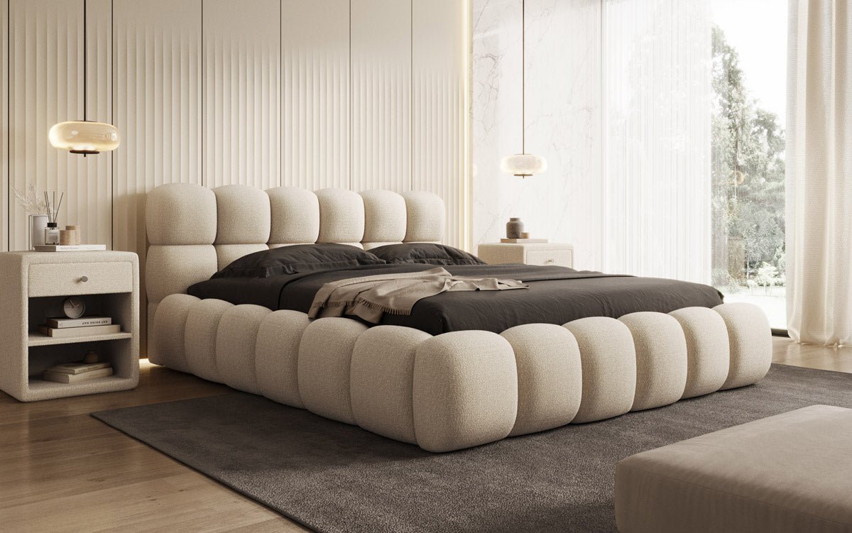 Designer Polsterbett Boston Bouclé mit Stauraum
