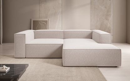 Lesley L Mini Designer Sofa mit Ottomane, Strukturstoff