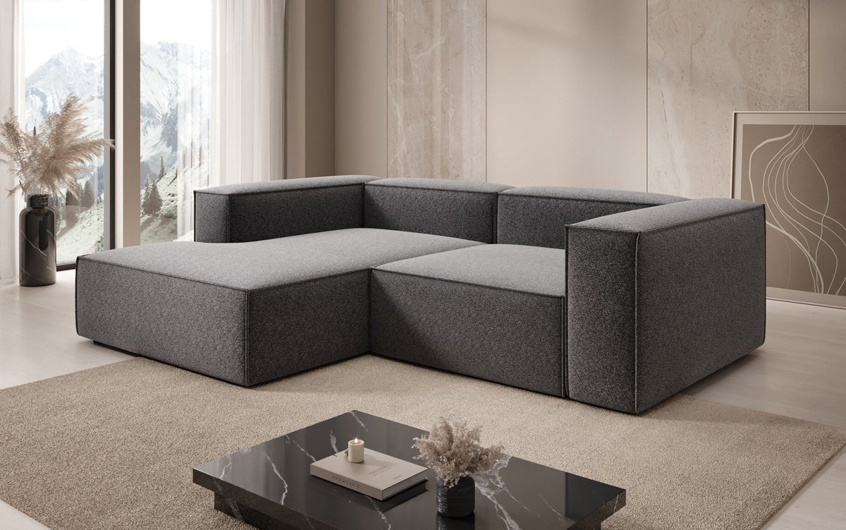 Lesley L Mini Designer Sofa mit Ottomane, Strukturstoff