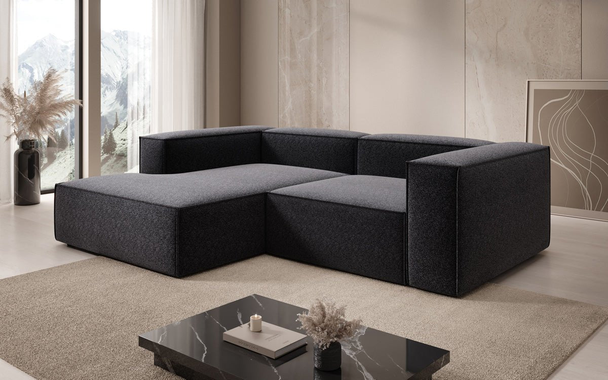 Lesley L Mini Designer Sofa mit Ottomane, Strukturstoff