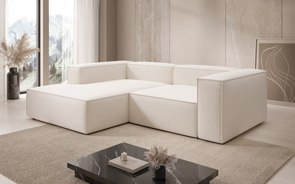 Lesley L Mini Designer Sofa mit Ottomane, Strukturstoff