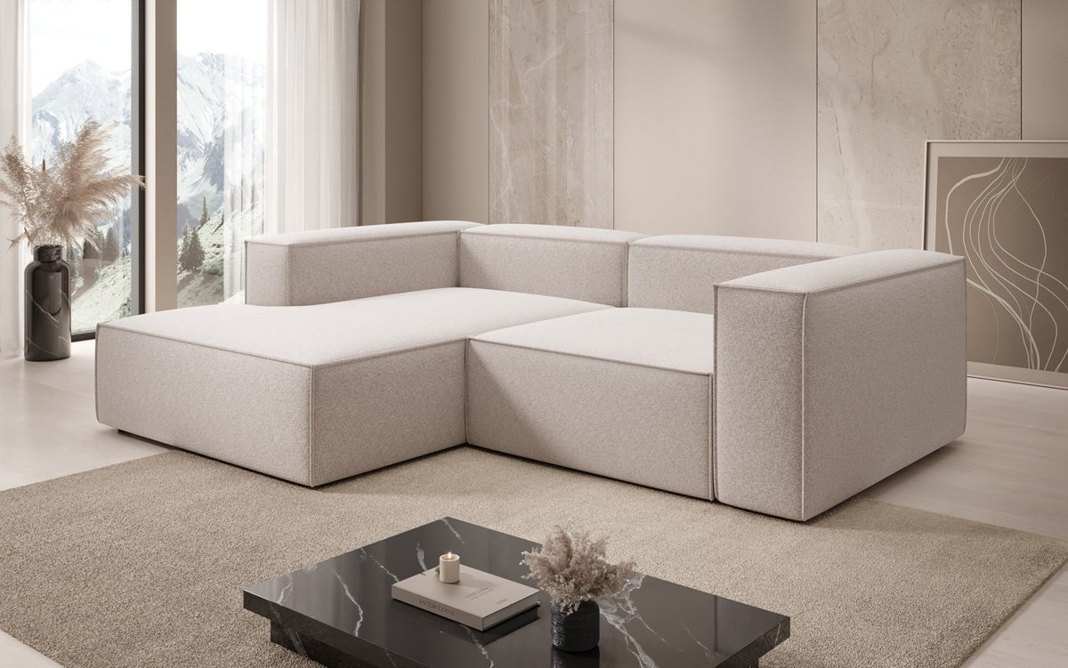 Lesley L Mini Designer Sofa mit Ottomane, Strukturstoff