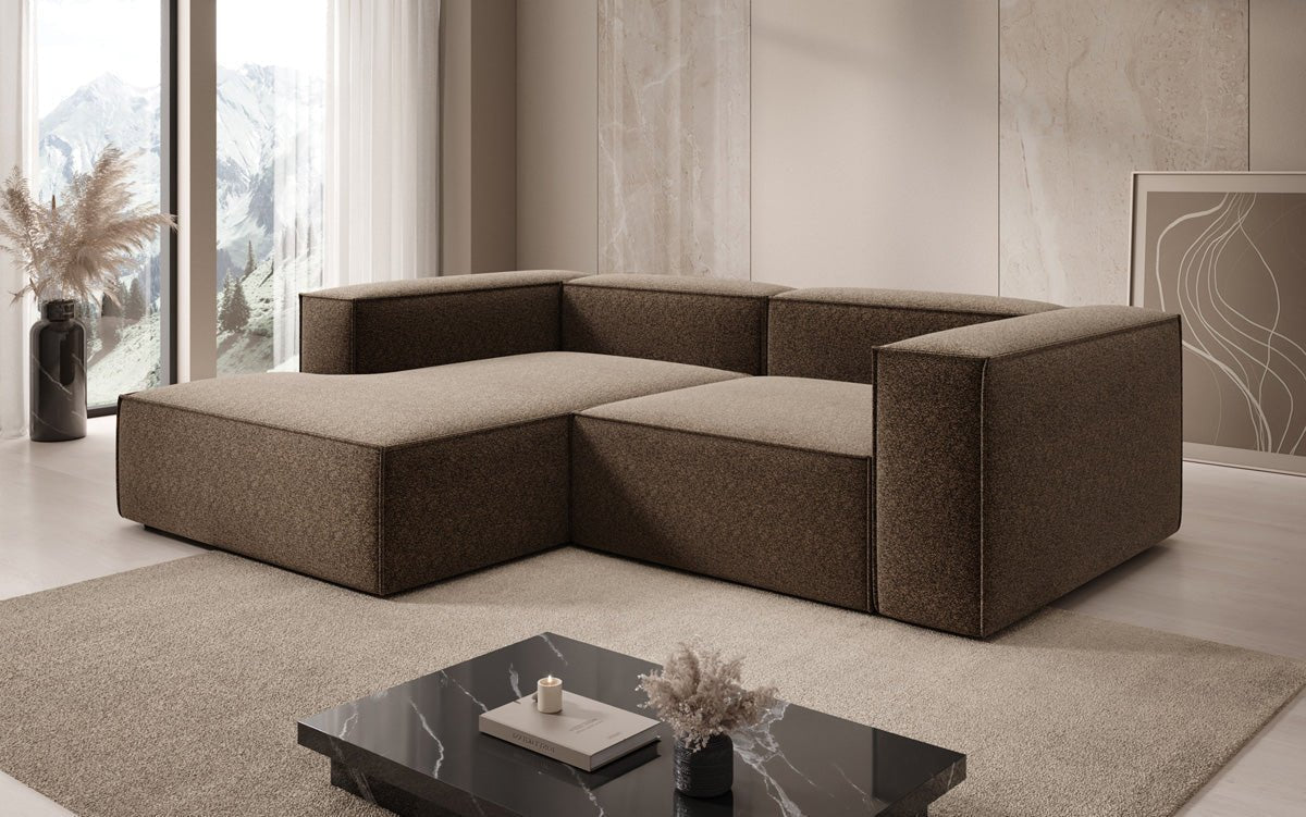 Lesley L Mini Designer Sofa mit Ottomane, Strukturstoff