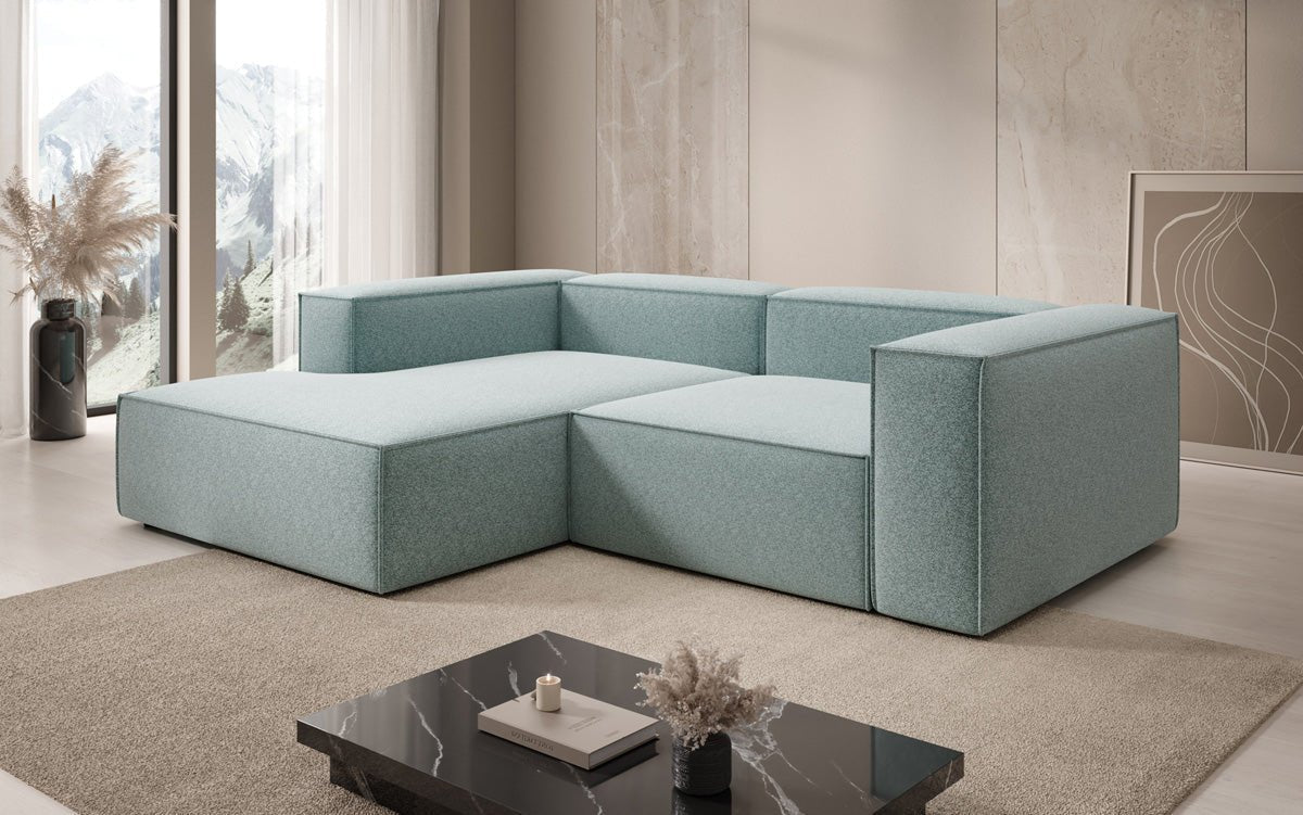 Lesley L Mini Designer Sofa mit Ottomane, Strukturstoff