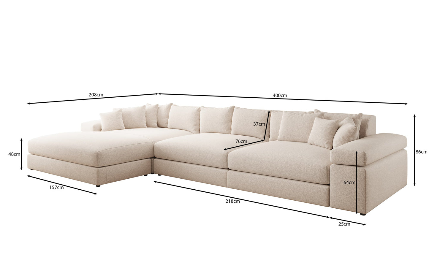 Bernardo L Maxi Designer Sofa Mit Breiter Ottomane