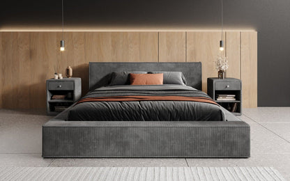 Designer Polsterbett Harmon in Cord mit Stauraum