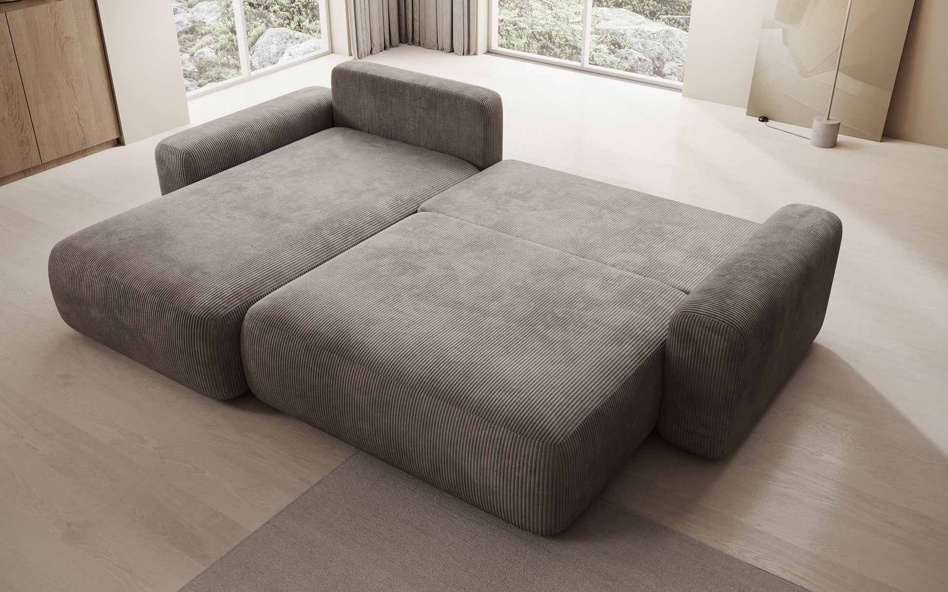 Luxusbetten24 Lola Cord Sofa mit Schlaf‑ und Klappfunktion