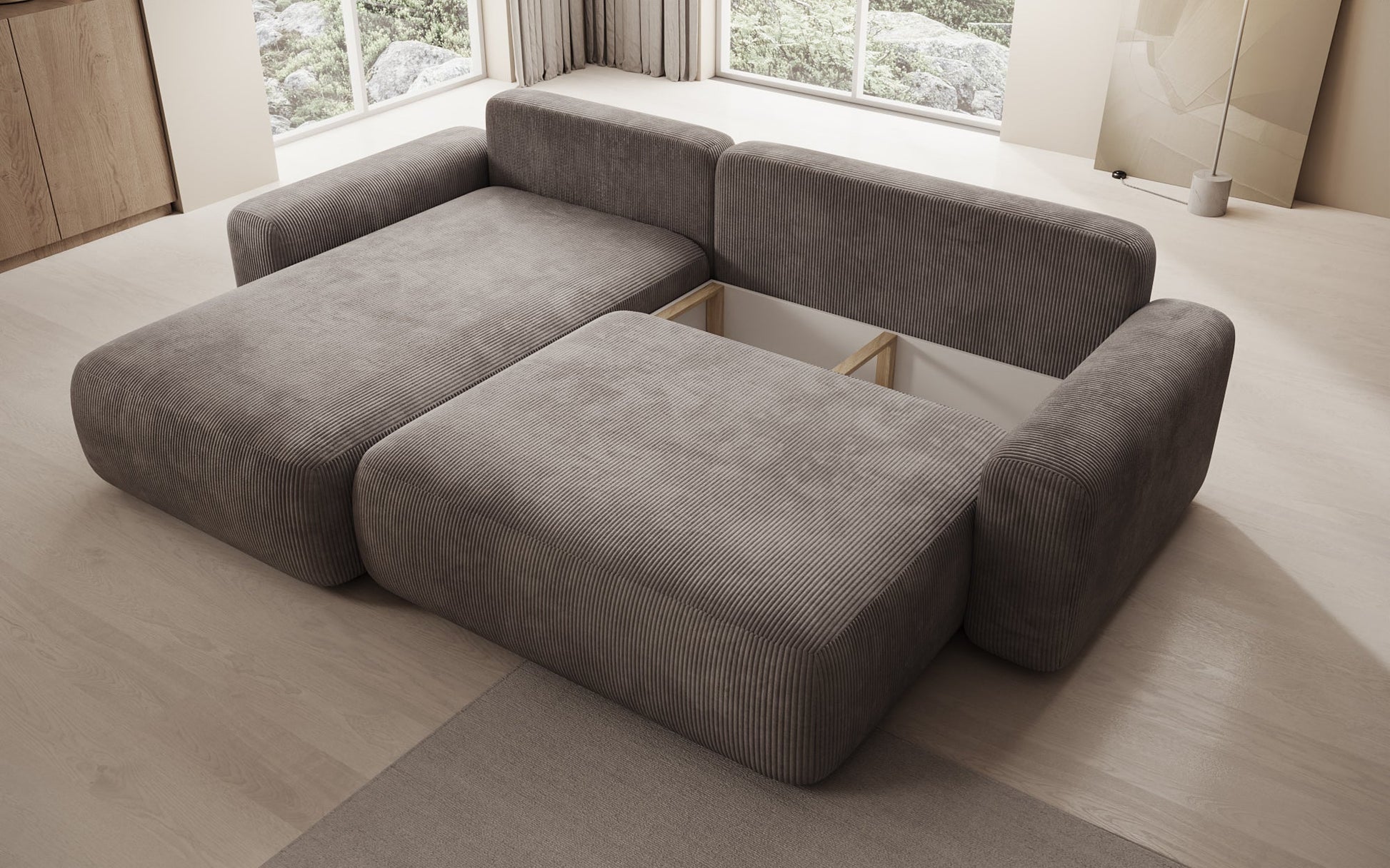 Luxusbetten24 Lola Cord Sofa mit Schlaf‑ und Klappfunktion