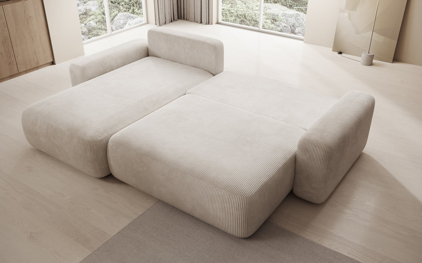 Luxusbetten24 Lola Cord Sofa mit Schlaf‑ und Klappfunktion