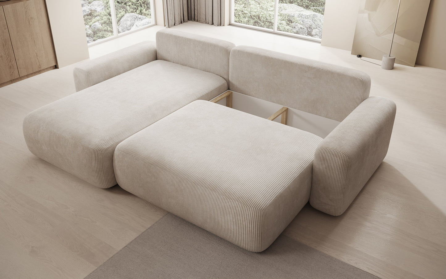 Luxusbetten24 Lola Cord Sofa mit Schlaf‑ und Klappfunktion