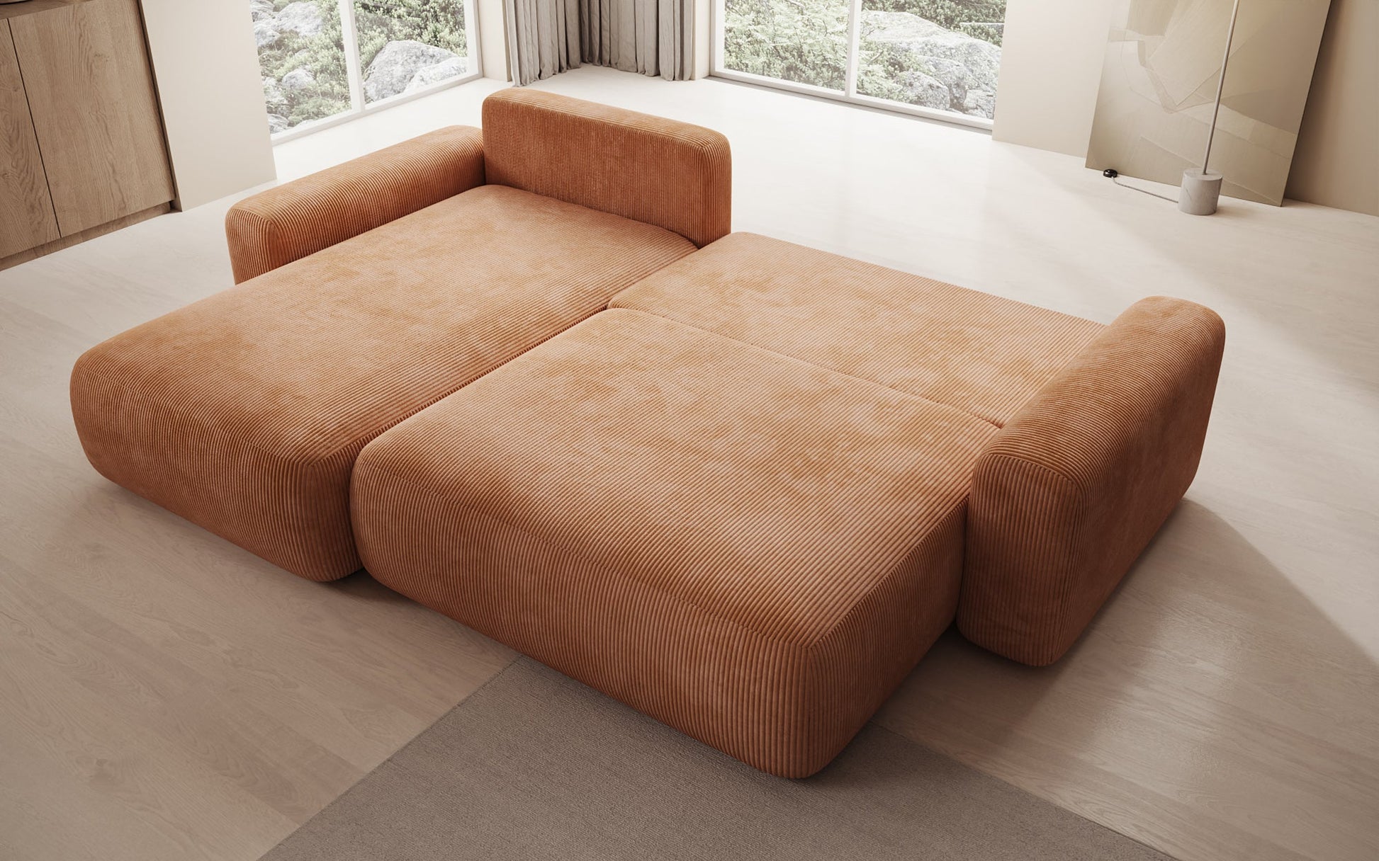 Luxusbetten24 Lola Cord Sofa mit Schlaf‑ und Klappfunktion