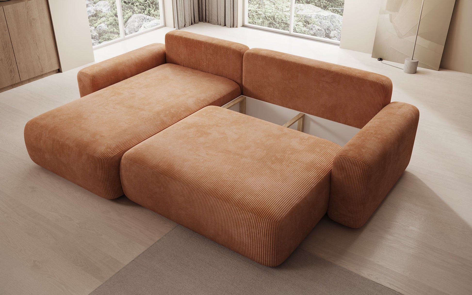 Luxusbetten24 Lola Cord Sofa mit Schlaf‑ und Klappfunktion