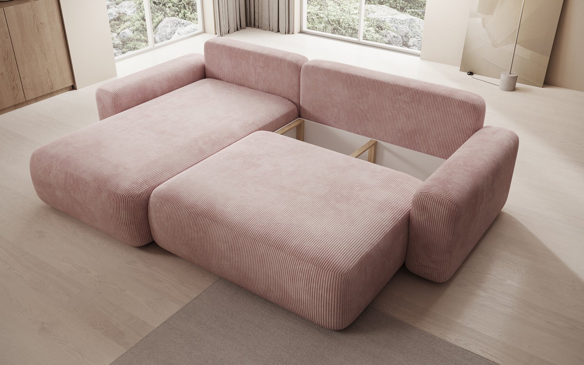 Luxusbetten24 Lola Cord Sofa mit Schlaf‑ und Klappfunktion