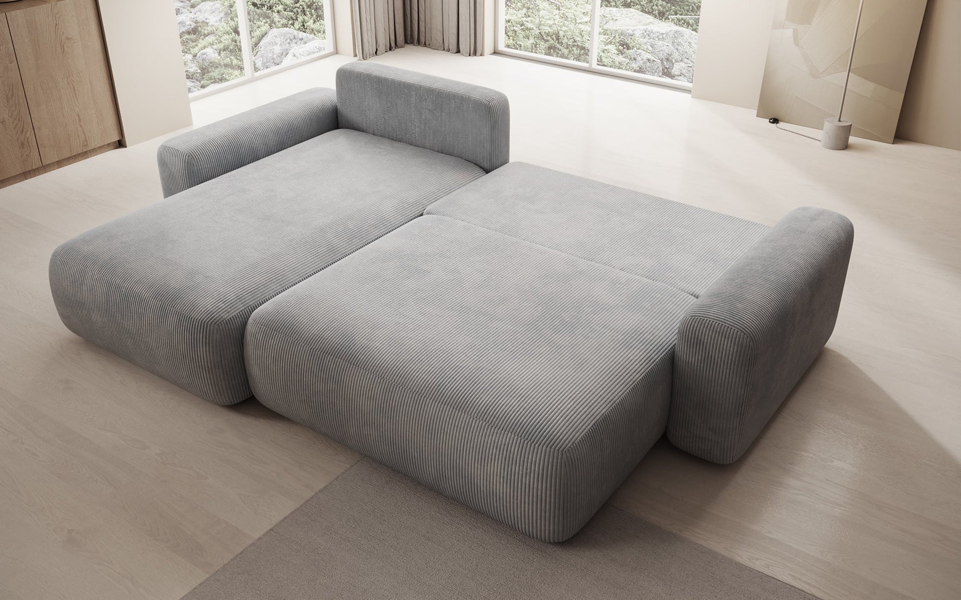 Luxusbetten24 Lola Cord Sofa mit Schlaf‑ und Klappfunktion
