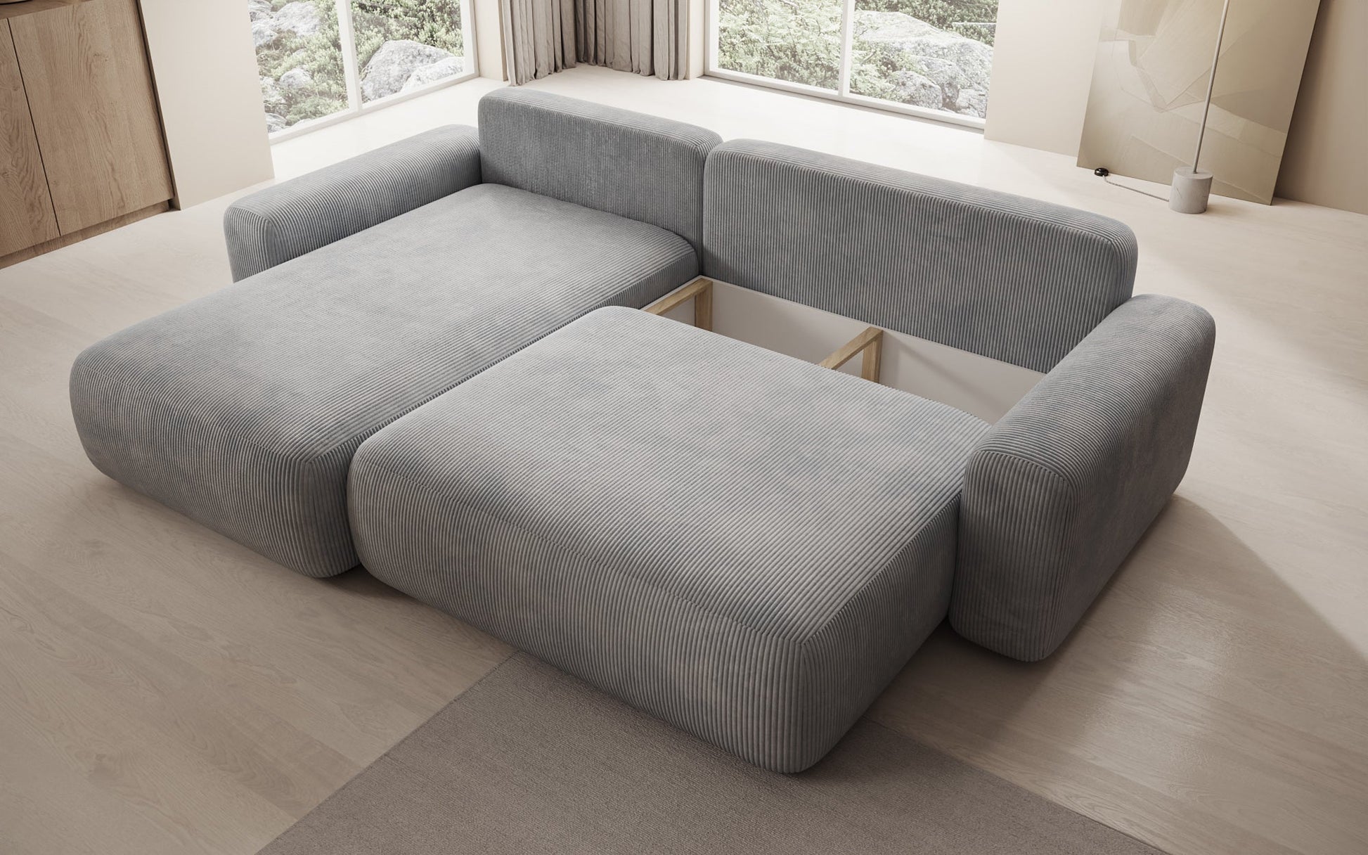 Luxusbetten24 Lola Cord Sofa mit Schlaf‑ und Klappfunktion