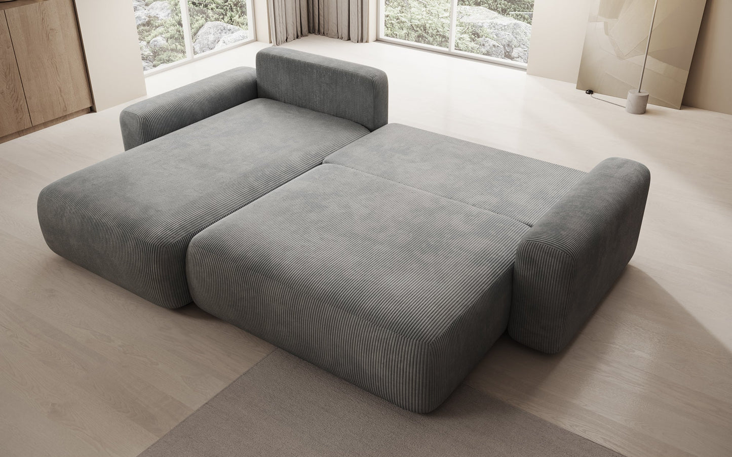 Luxusbetten24 Lola Cord Sofa mit Schlaf‑ und Klappfunktion