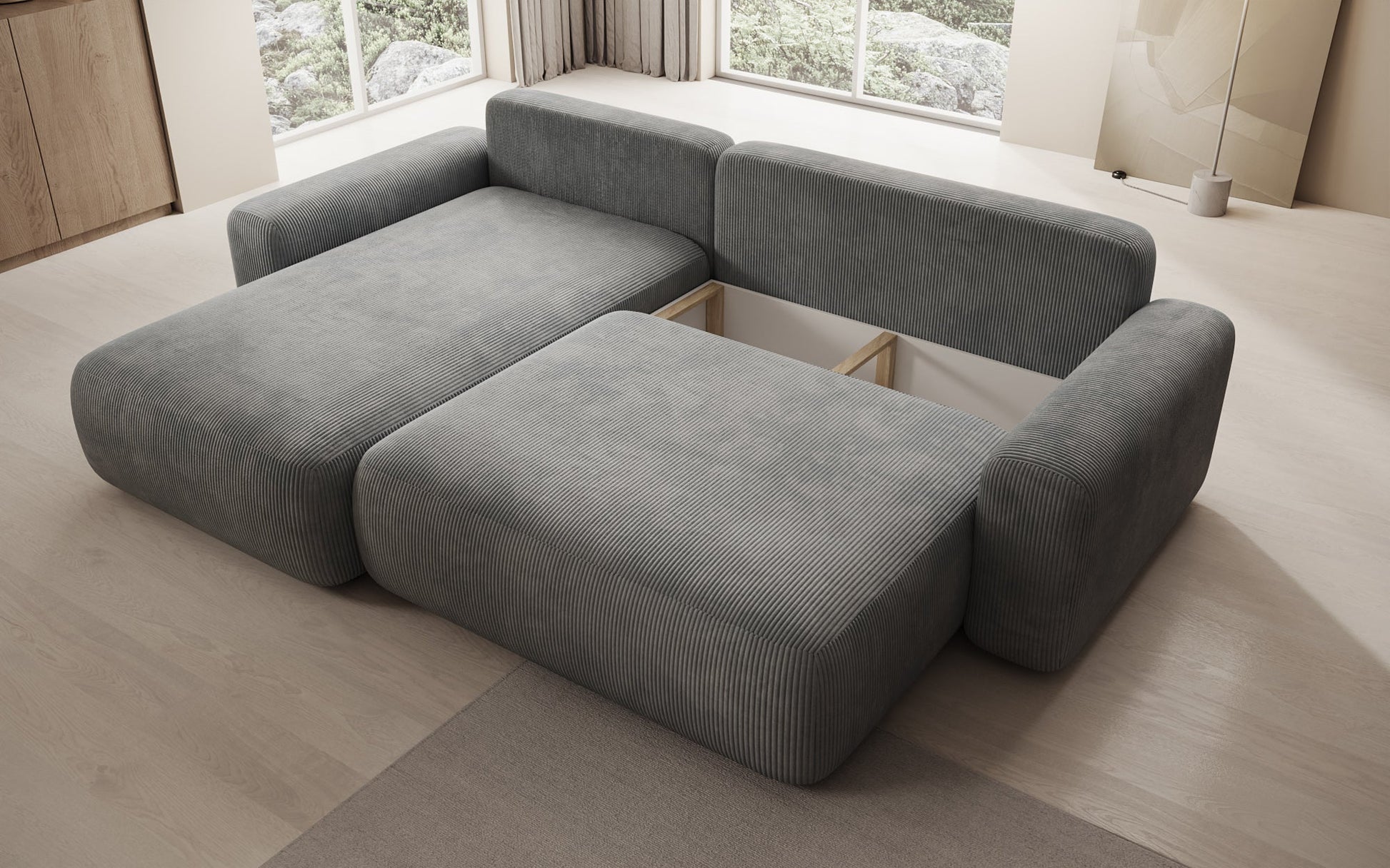 Luxusbetten24 Lola Cord Sofa mit Schlaf‑ und Klappfunktion