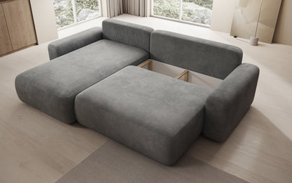 Luxusbetten24 Lola Cord Sofa mit Schlaf‑ und Klappfunktion