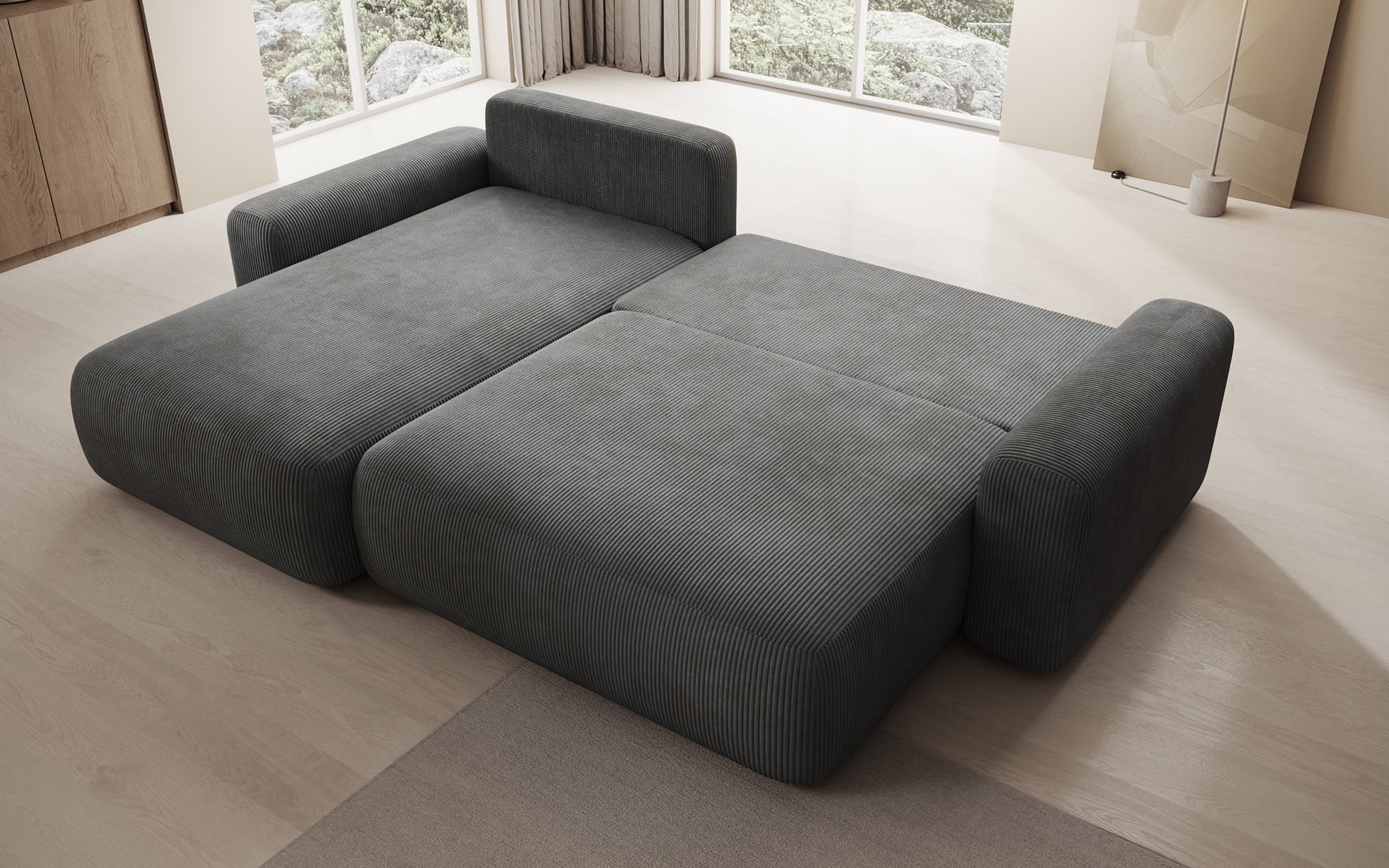Luxusbetten24 Lola Cord Sofa mit Schlaf‑ und Klappfunktion