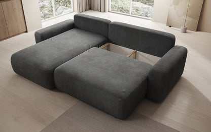 Luxusbetten24 Lola Cord Sofa mit Schlaf‑ und Klappfunktion