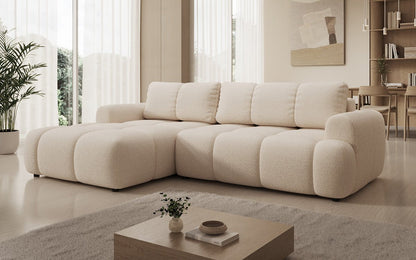 Luxusbetten24 Analfi L Sofa mit Schlaf‑Klappfunktion in Bouclé