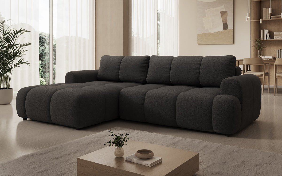 Luxusbetten24 Analfi L Sofa mit Schlaf‑Klappfunktion in Bouclé