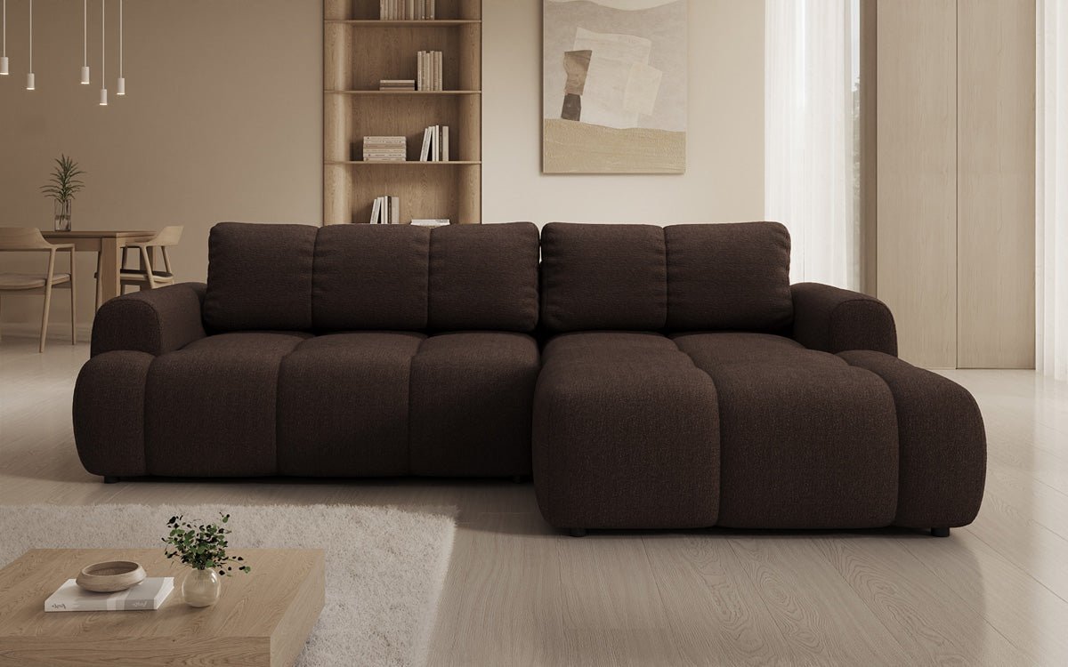 Luxusbetten24 Analfi L Sofa mit Schlaf‑Klappfunktion in Bouclé