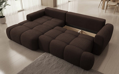 Luxusbetten24 Analfi L Sofa mit Schlaf‑Klappfunktion in Bouclé