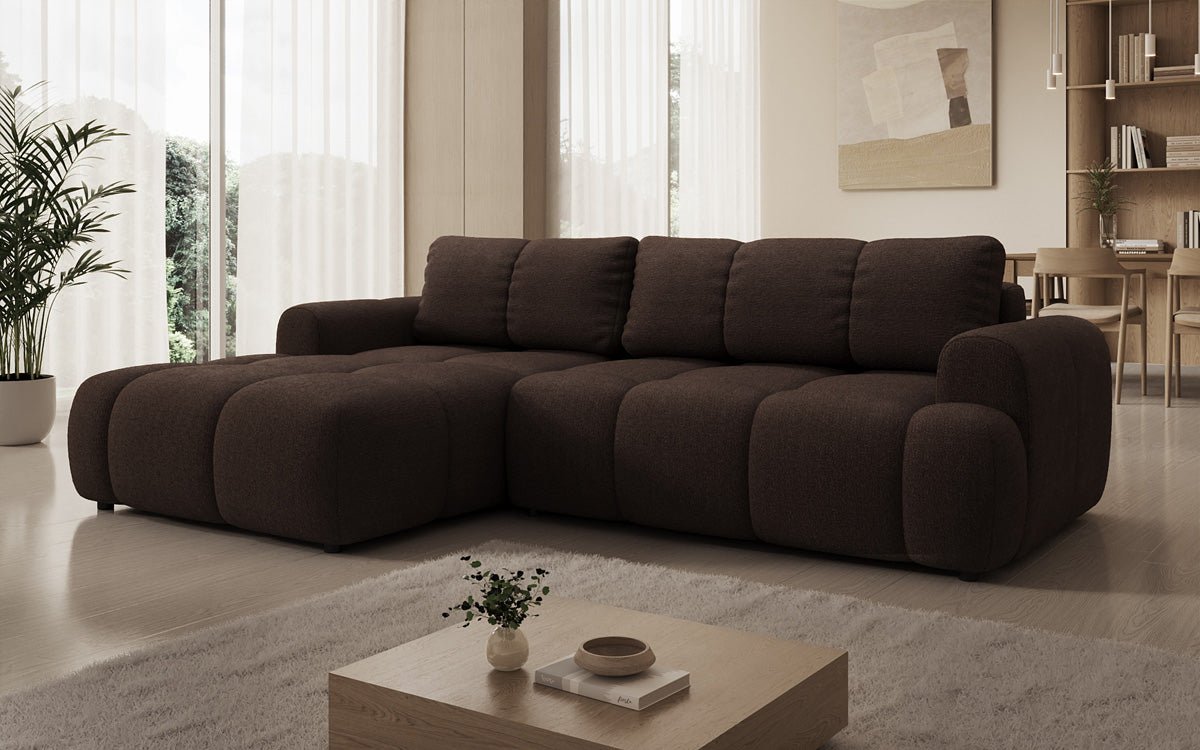 Luxusbetten24 Analfi L Sofa mit Schlaf‑Klappfunktion in Bouclé
