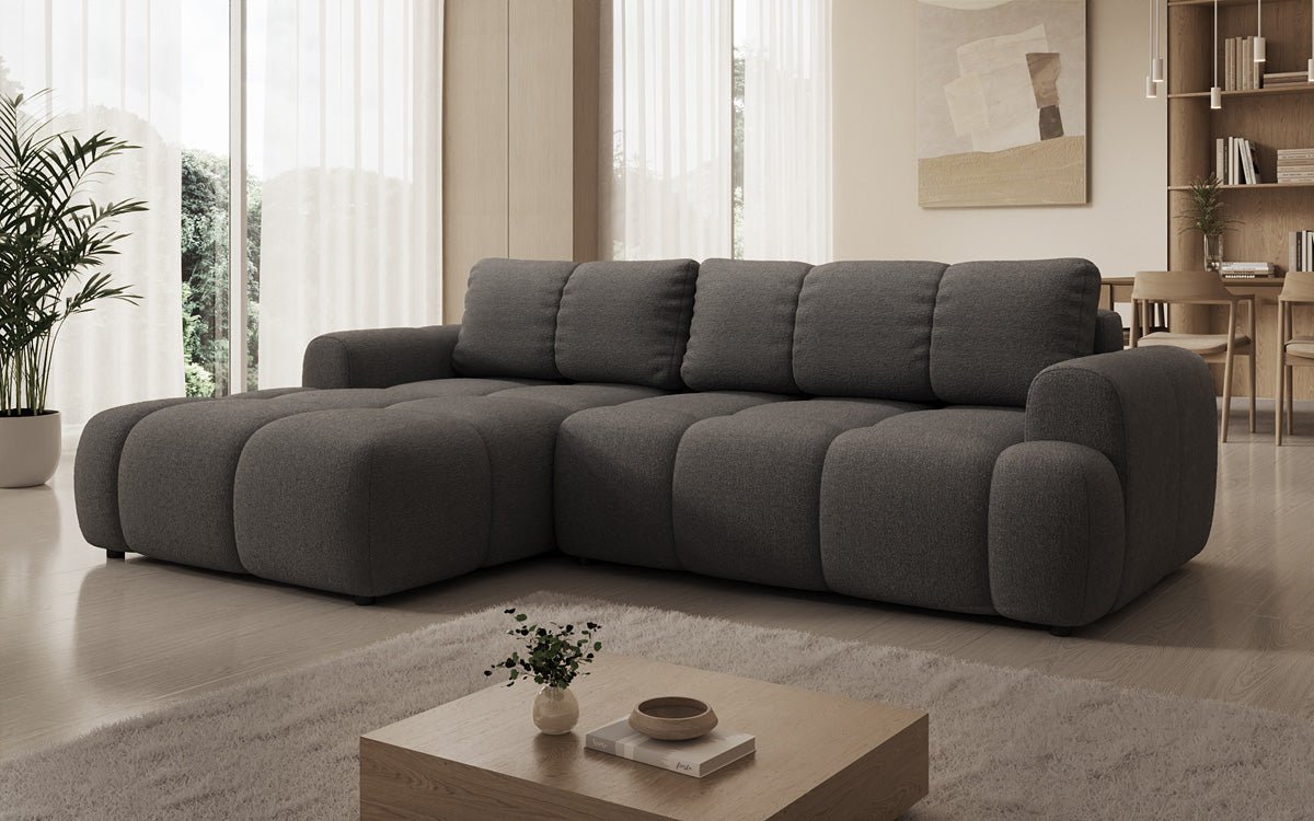 Luxusbetten24 Analfi L Sofa mit Schlaf‑Klappfunktion in Bouclé