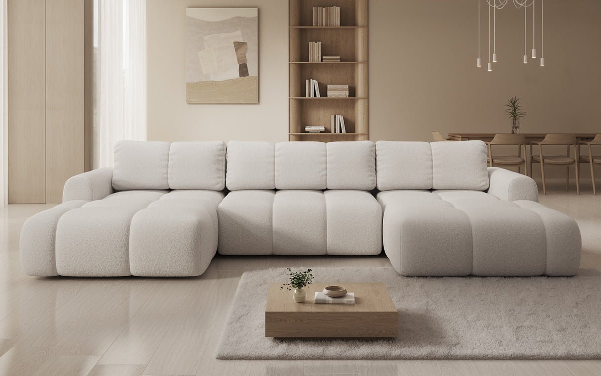 Luxusbetten24 Analfi U Designer Sofa mit Schlaf‑ und Klappfunktion, Bouclé