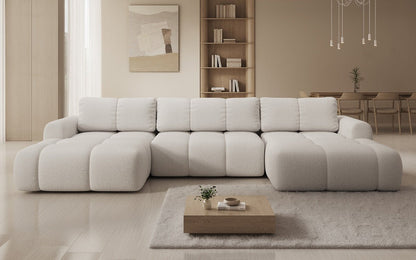 Luxusbetten24 Analfi U Designer Sofa mit Schlaf‑ und Klappfunktion, Bouclé