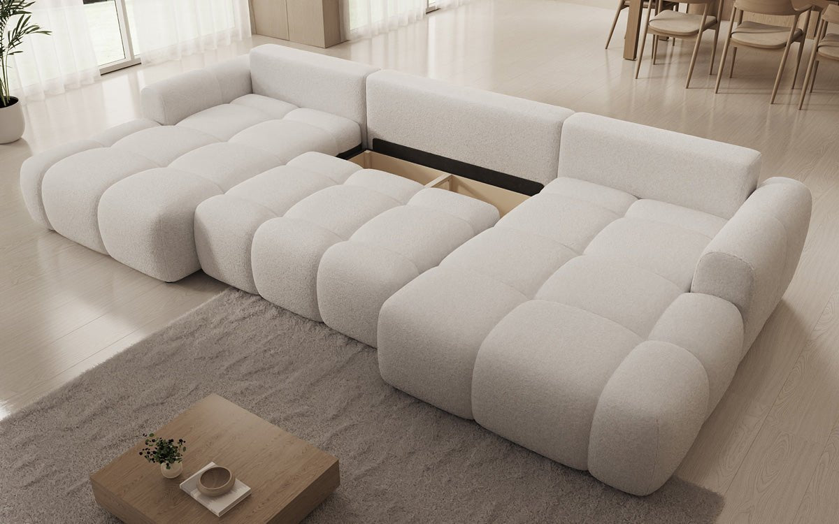 Luxusbetten24 Analfi U Designer Sofa mit Schlaf‑ und Klappfunktion, Bouclé