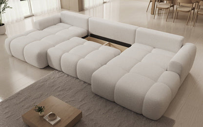Luxusbetten24 Analfi U Designer Sofa mit Schlaf‑ und Klappfunktion, Bouclé