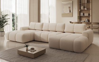 Luxusbetten24 Analfi U Designer Sofa mit Schlaf‑ und Klappfunktion, Bouclé