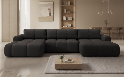 Luxusbetten24 Analfi U Designer Sofa mit Schlaf‑ und Klappfunktion, Bouclé