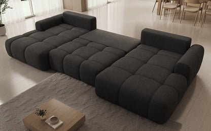Luxusbetten24 Analfi U Designer Sofa mit Schlaf‑ und Klappfunktion, Bouclé