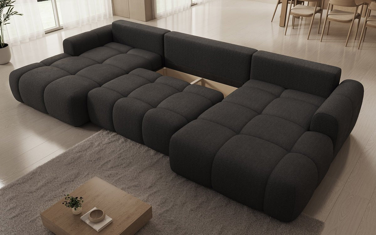 Luxusbetten24 Analfi U Designer Sofa mit Schlaf‑ und Klappfunktion, Bouclé