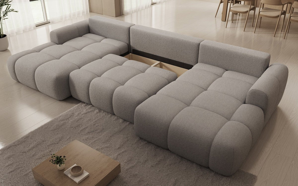 Luxusbetten24 Analfi U Designer Sofa mit Schlaf‑ und Klappfunktion, Bouclé