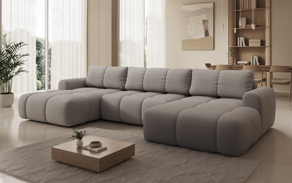 Luxusbetten24 Analfi U Designer Sofa mit Schlaf‑ und Klappfunktion, Bouclé