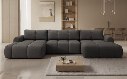 Luxusbetten24 Analfi U Designer Sofa mit Schlaf‑ und Klappfunktion, Bouclé