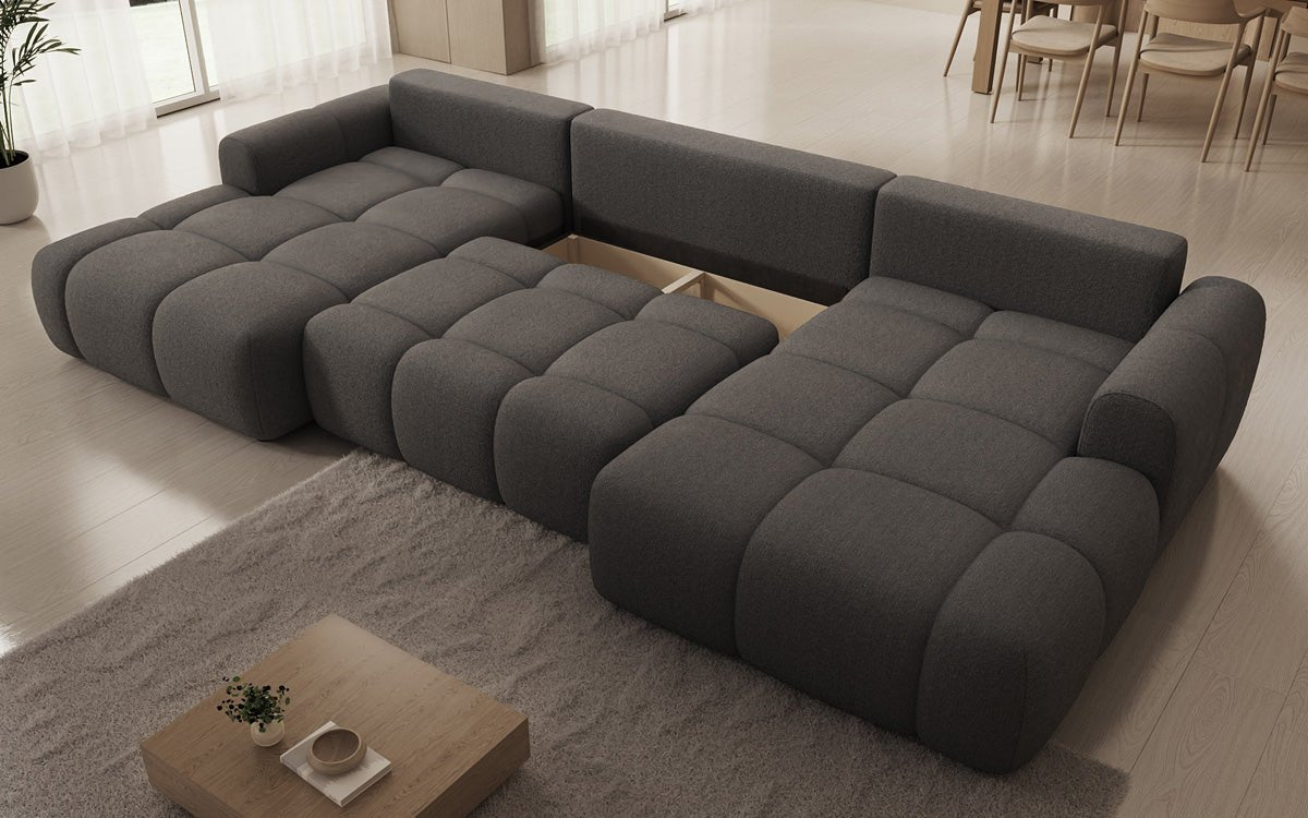 Luxusbetten24 Analfi U Designer Sofa mit Schlaf‑ und Klappfunktion, Bouclé