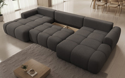 Luxusbetten24 Analfi U Designer Sofa mit Schlaf‑ und Klappfunktion, Bouclé