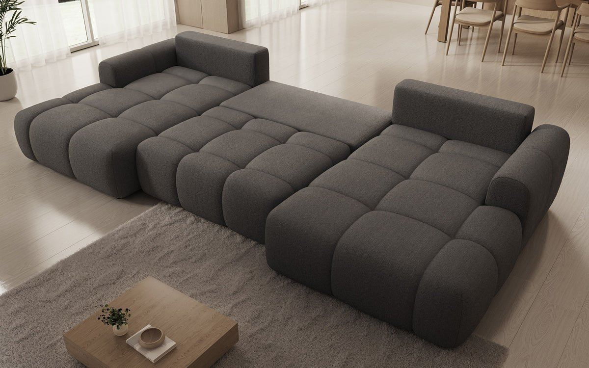 Luxusbetten24 Analfi U Designer Sofa mit Schlaf‑ und Klappfunktion, Bouclé