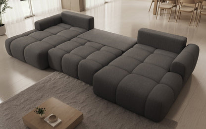 Luxusbetten24 Analfi U Designer Sofa mit Schlaf‑ und Klappfunktion, Bouclé
