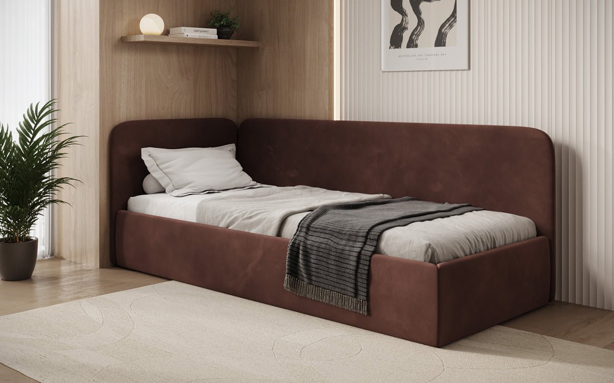 Luxusbetten24 Cleo Designer Polsterbett mit Stauraum, Samt, Links/Rechts