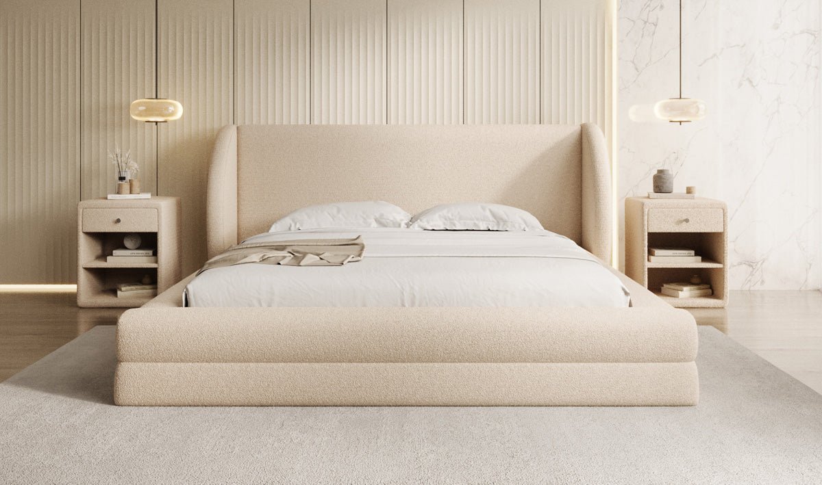 Luxusbetten24 Liv Polsterbett Teddy‑Bouclé 140 × 200 cm Beige