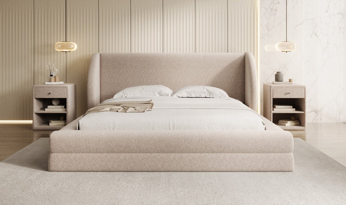 Luxusbetten24 Liv Polsterbett Strukturstoff mit Stauraum, 140‑200 cm, Beige