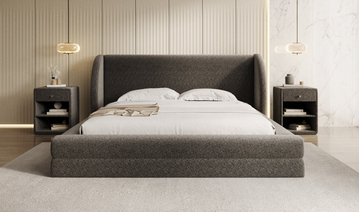 Luxusbetten24 Liv Polsterbett Strukturstoff mit Stauraum für Schlafzimmer